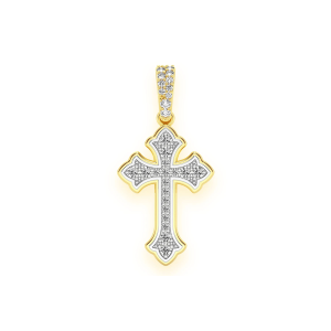 Rounded Cross Diamond Pendant - Yellow Gold