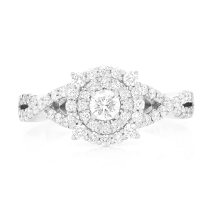 Split Shank Unique Halo Diamond Engagement Ring - White Gold / 6.5