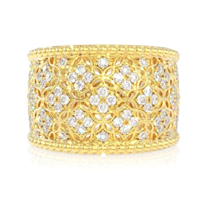 Wide Milgrain Diamond Ring - Yellow Gold / 6.5