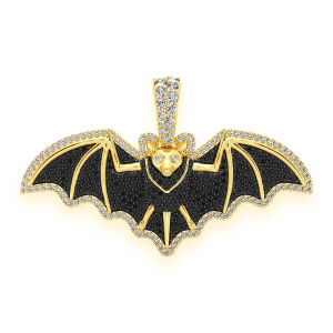 Black Diamond Bat Pendant - Yellow Gold