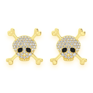 Skull & Crossbones Diamond Studs - Yellow Gold
