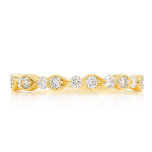 Round & Pear Bezel Stackable Diamond Ring - Yellow Gold / 6.5