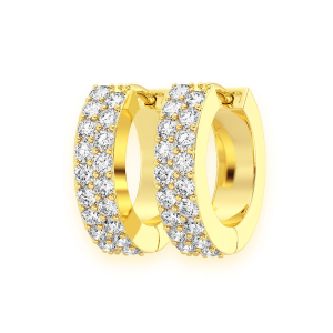 Two Row Pavé Diamond Huggie Hoop Earrings - Yellow Gold