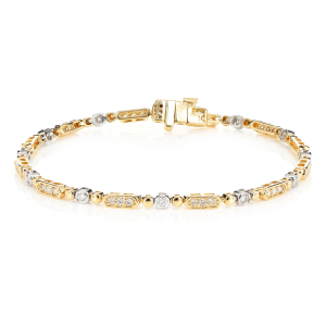 Alternating Bezel & Bar Diamond Link Bracelet - Two-Tone / 7.5"