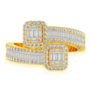 Border Baguette Crossover Diamond Ring - Yellow Gold / 8