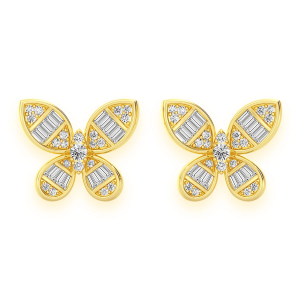 Butterfly Baguette Diamond Stud Earrings - Yellow Gold