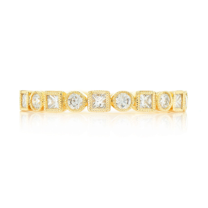 Milgrain Circle & Square Diamond Ring - Yellow Gold / 6.5