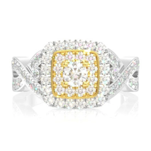 Twisted Shank Double Square Halo Ring - Two-Tone / 6.5