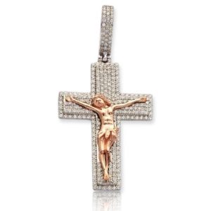 14KW+R 1.50CTW DIAMOND CROSS WITH JESUS