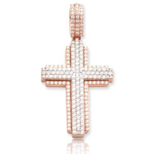 14KR+W 2.40CTW DIAMOND 3D CROSS PENDANT
