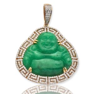 10KY 1.50CTW DIAMOND JADE BUDDHA - GREEK KEY