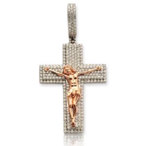 14KR+W 3.75CTW DIAMOND CROSS WITH JESUS