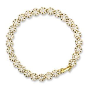Silver CZ Round Flower Bracelet - White