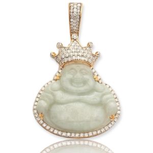 10KY 1.65CTW DIAMOND KING BUDDHA JADE PENDANT