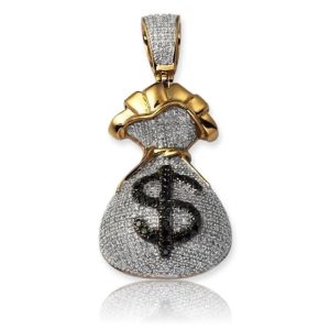 10KY 0.85CTW BLACK AND WHITE DIAMOND MONEY BAG