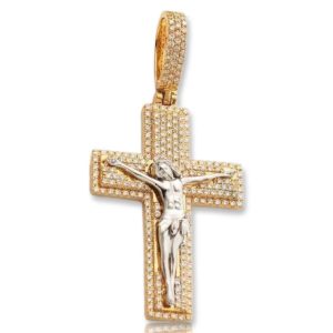 14KY+W 0.70CTW DIAMOND CROSS WITH JESUS
