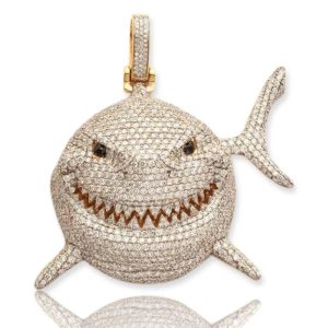 10KY 16.65CTW DIAMOND SMILING SHARK PENDANT