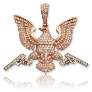 14KR+W 4.25CTW DIAMOND 'EAGLE WITH GUNS' PENDANT