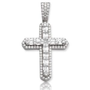 14KW 3.00CTW BAGUETTE DIAMOND 3D CROSS PENDANT