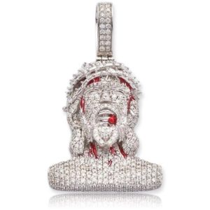 10KW 1.90CTW DIAMOND BLEEDING JESUS HEAD PENDANT