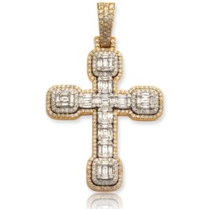 14KWY 3.05 CTW DIAMOND 2-TONE CROSS PENDANT