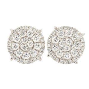14KW 1.50CTW DIAMOND ROUND CLUSTER EARRINGS WITH HALO - White Gold