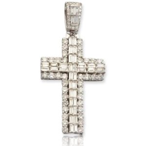 14KW 3.25CTW BAGUETTE DIAMOND 2-ROW CROSS
