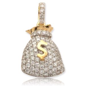 10KY 1.20CTW DIAMOND PUFFED MONEY BAG PENDANT