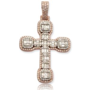 14KR+W 3.00CTW BAGUETTE DIAMOND CROSS WITH SQUARE