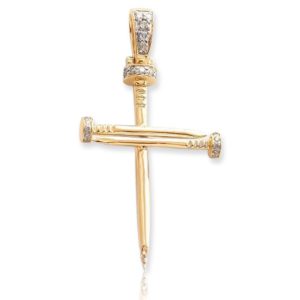 14KY 0.15CTW DIAMOND NAILS CROSS PENDANT