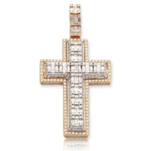 14KY+W 7.55CTW BAGUETTE DIAMOND CROSS PENDANT