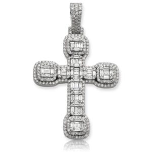 14KW 3.00CTW BAGUETTE DIAMOND CROSS WITH SQUARE