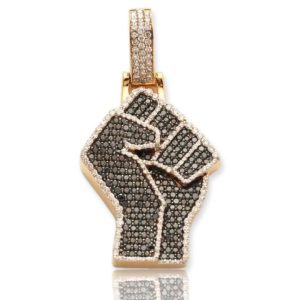 10KY 1.40CTW BLACK AND WHITE DIAMOND FIST PENDANT