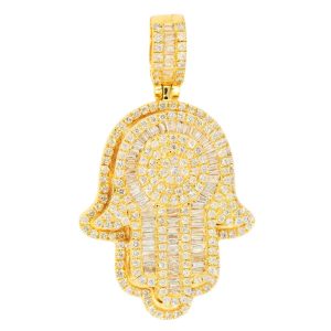 14KY 3.65CTW DIAMOND HAMZA PENDANT - ROUND CLUSTER
