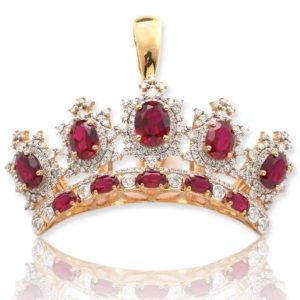 14KY 2.00CTW DIAMOND CROWN PENDANT WITH SYNTHETIC