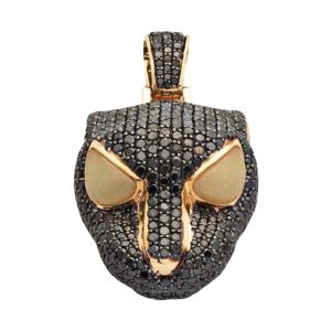 10KY 9.50CTW BLACK DIAMOND PANTHER HEAD PENDANT