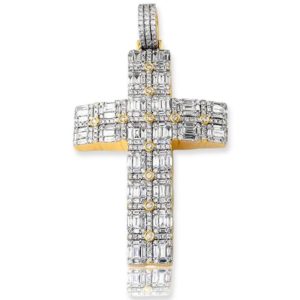 14KY 7.50CTW BAGUETTE DIAMOND CROSS PENDANT