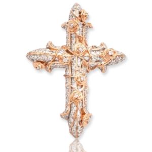 14KW+R 1.20CTW DIAMOND CROSS WITH ROSES