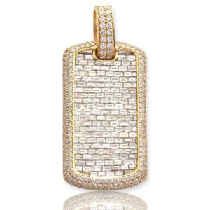 14KY 7.00CTW BAGUETTE DIAMOND DOG TAG PENDANT