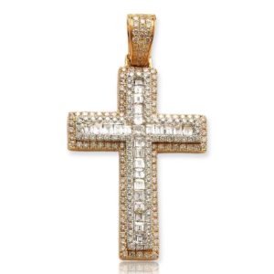 14KY+W 2.75CTW BAGUETTE DIAMOND CROSS
