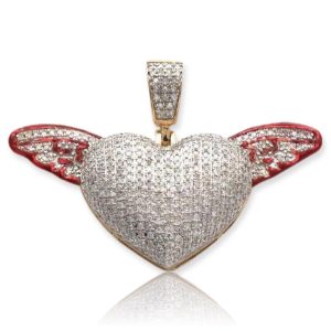 10KY 1.05CTW DIAMOND HEART PENDANT W/ RED ENAMEL W