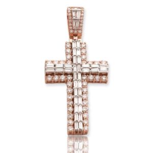 14KR+W 3.25CTW BAGUETTE DIAMOND 2-ROW CROSS