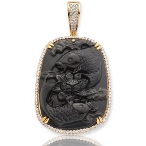 10KY 1.60CTW DIAMOND OBSIDIAN CARVED PENDANT