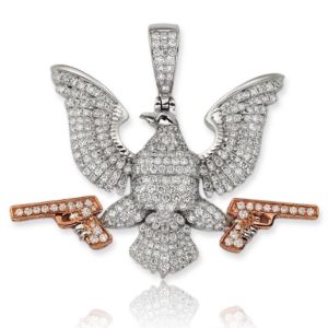 14KW+R 4.25CTW DIAMOND 'EAGLE WITH GUNS' PENDANT