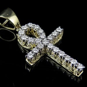 Men's 10K Yellow Gold Real Diamond 3D Miracle Ankh Cross Pendant .62ct 1.5"