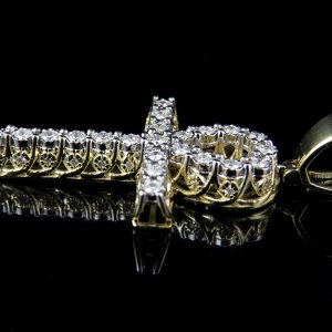 Men’s 10K Yellow Gold Real Diamond 3D Miracle Ankh Cross Pendant .62ct 1.5″ – product view