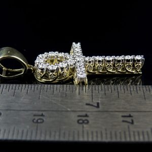 Men’s 10K Yellow Gold Real Diamond 3D Miracle Ankh Cross Pendant .62ct 1.5″ – product view