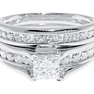 10k Ladies Princess Round Diamond Bridal Ring Set with Bridge Effect 1.0 ct) – product view