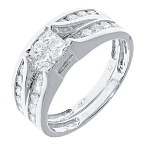 10k Ladies Princess Round Diamond Bridal Ring Set with Bridge Effect 1.0 ct) – product view