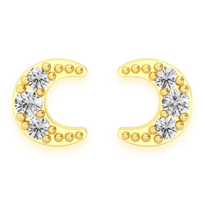 Moon Diamond Stud Earrings - Yellow Gold